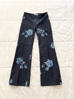 Vintage Hot Shot Made in Italy Navy Blue Flocked Floral Trousers